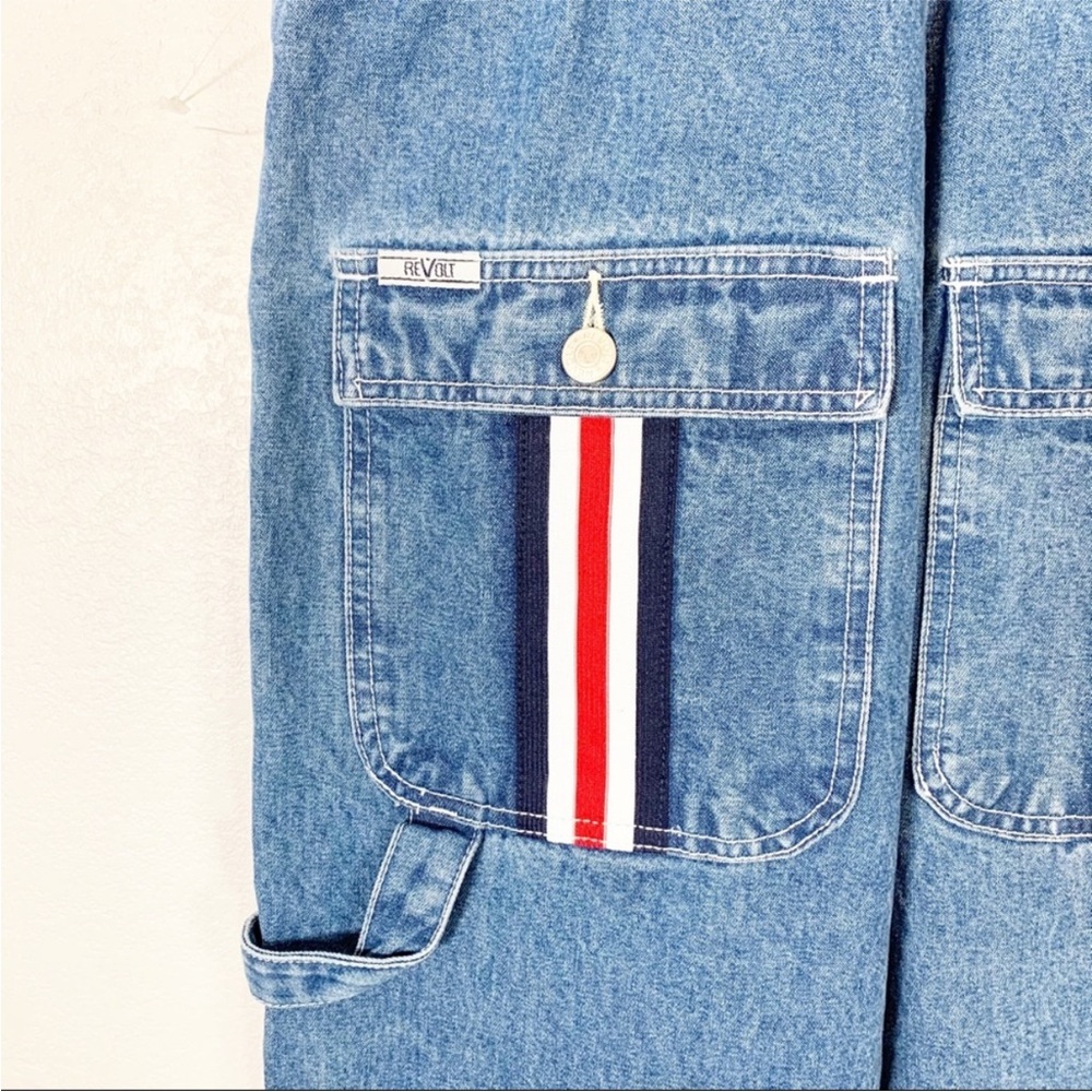 Deadstock Vintage Revolt Jeans Blue Denim Overalls with Stripe Accents - Picture 7 of 11
